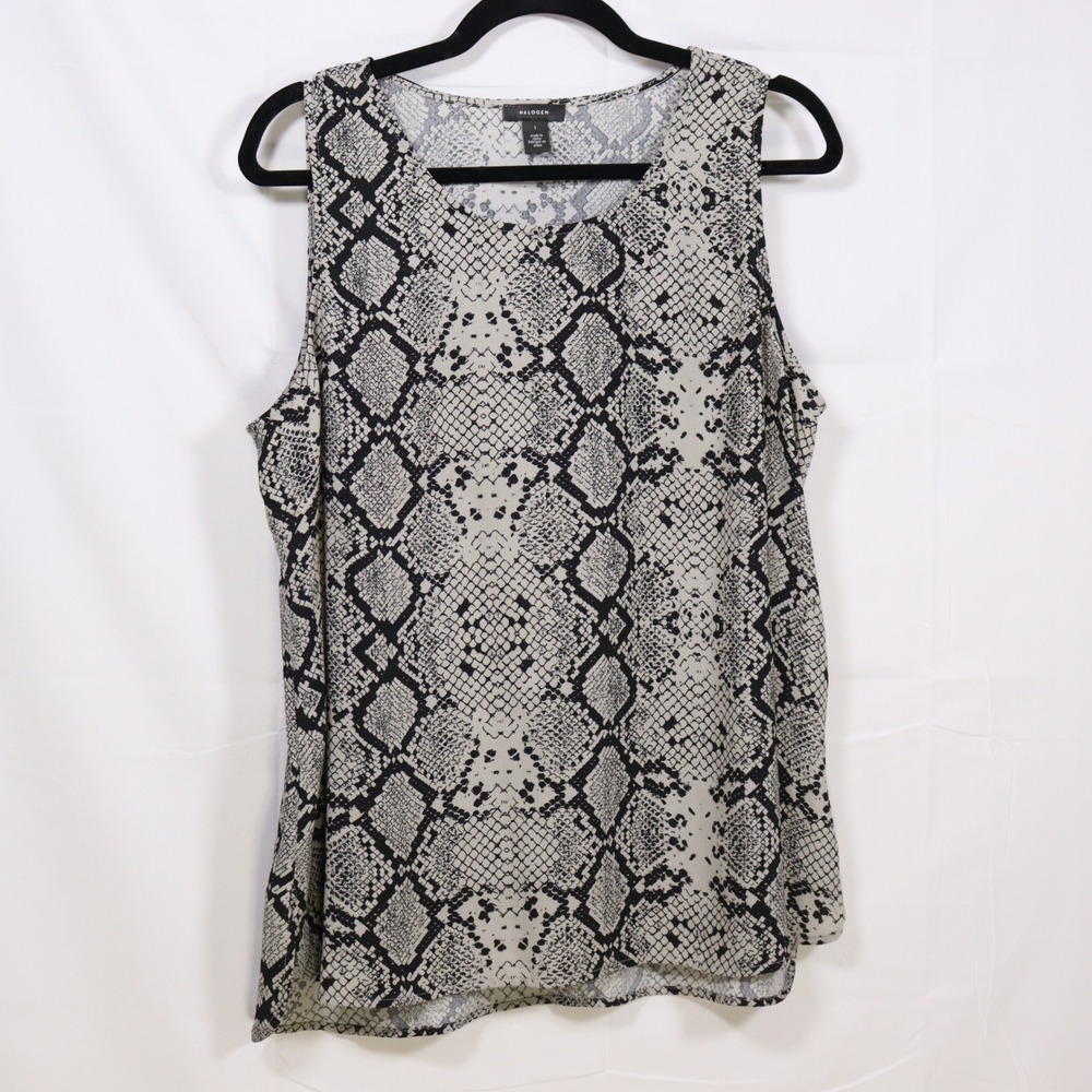Halogen Snakeskin Tank Top 1 Gray Womens Mob Wife Animal Print Shell